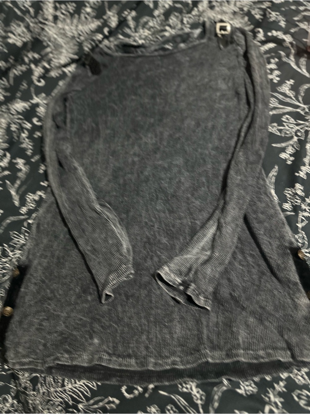 Dark Gray Ribbed Long Sleeve Top